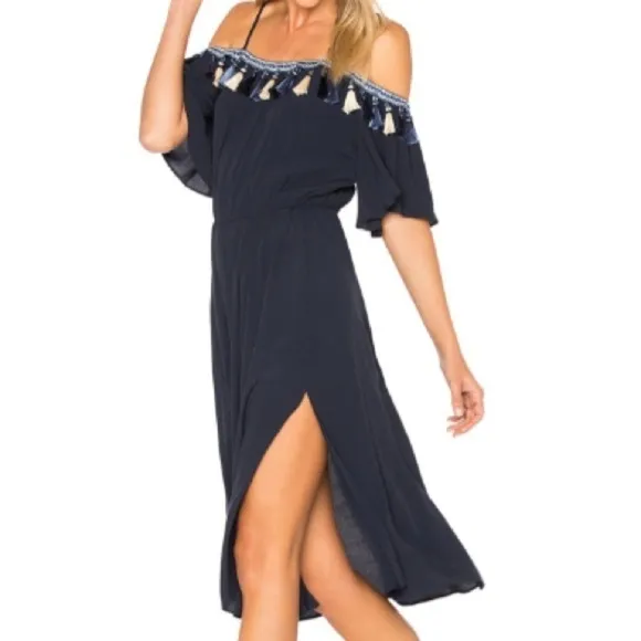 Tularosa Off the Shoulder Fiesta Tassel Midi Dress