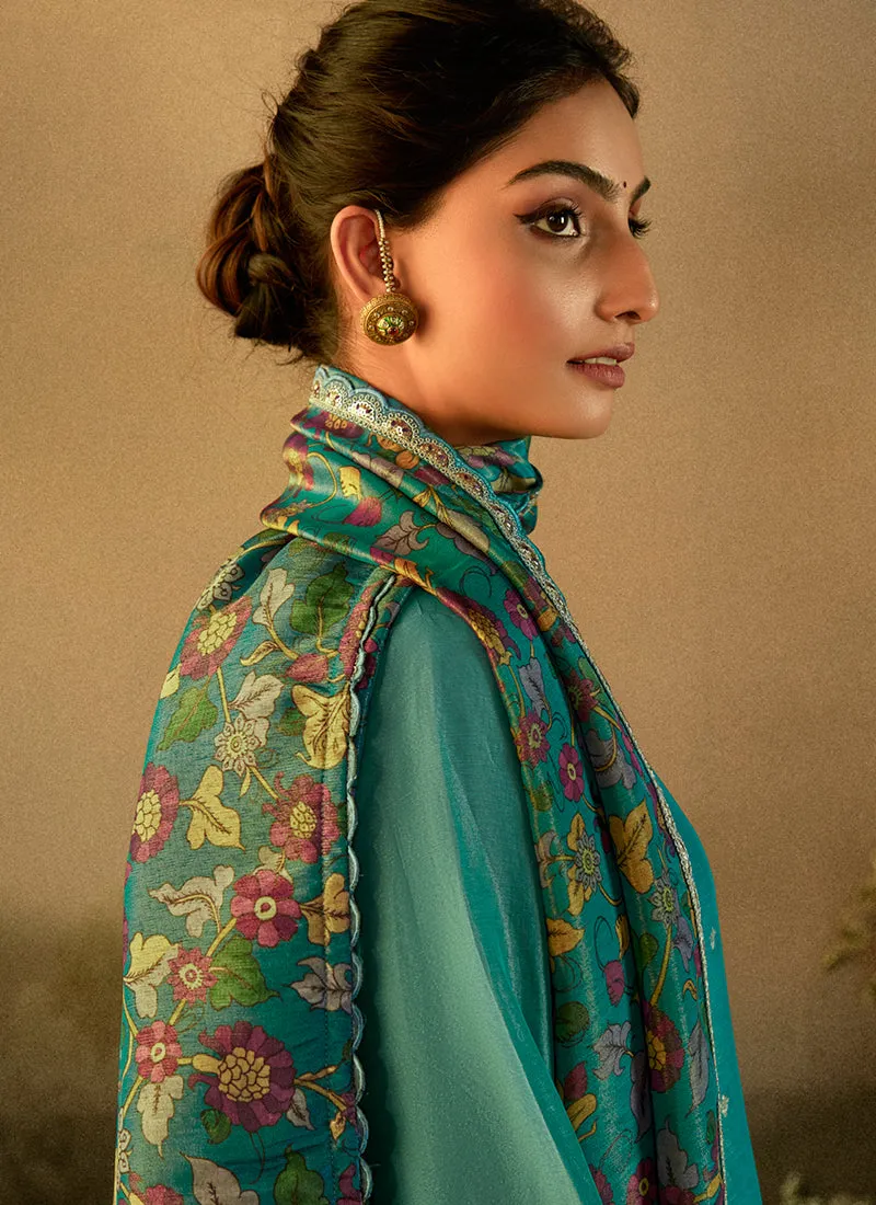 Turquoise Banarasi Salwar Kameez Suit
