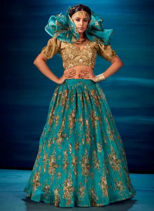 Turquoise Sequence Embroidered Festive Lehenga Choli