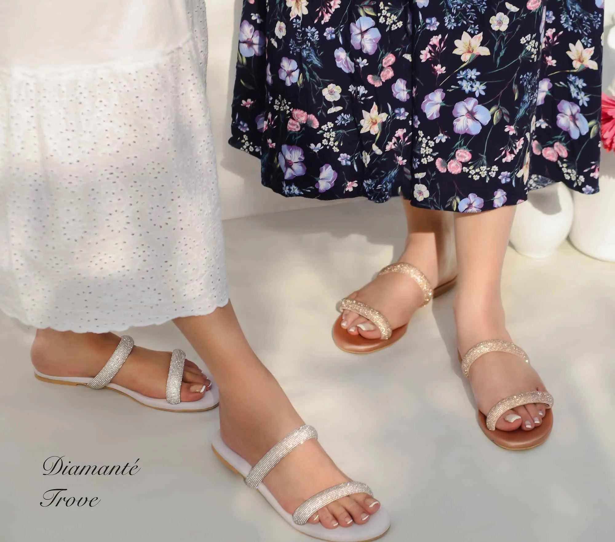 Twinkle Two Strap Diamanté Slides