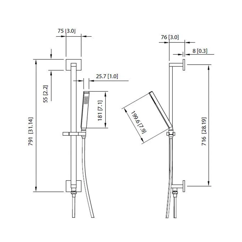 Universal Hand Shower Column Set - Wall Mount - 32" Brass/Matt Black