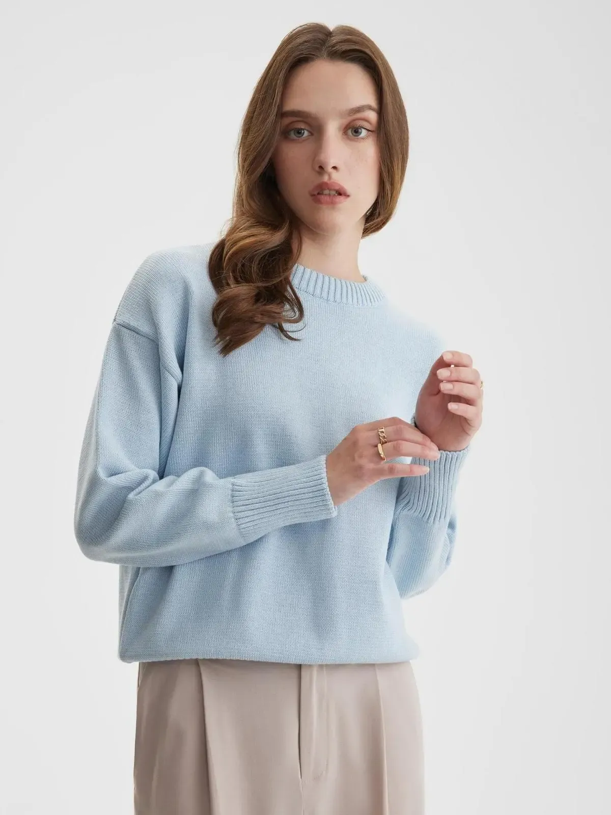 Urban Ease Crew Neck Long Sleeve Ribbed Knit Sweater