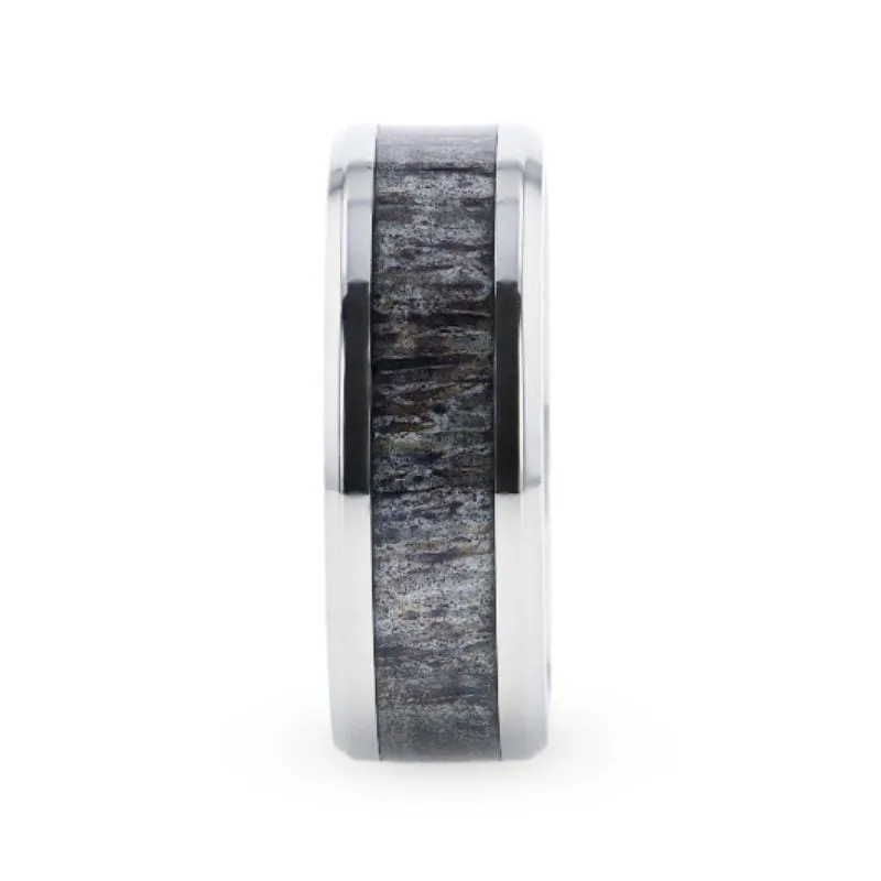VAIL Beveled Dark Deer Antler Inlaid Titanium Men's Wedding Band - 8mm