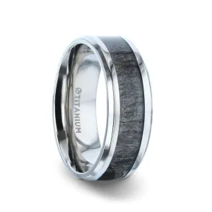 VAIL Beveled Dark Deer Antler Inlaid Titanium Men's Wedding Band - 8mm