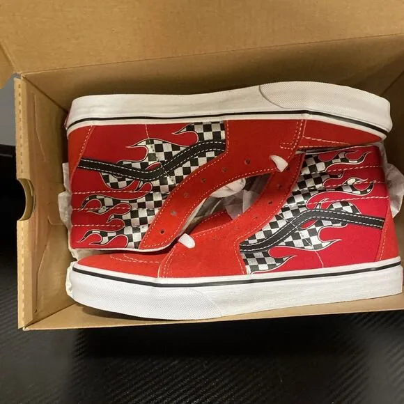 Vans Sk8-Hi Reflect Check Flame Racing Sneaker New Kids 6.5