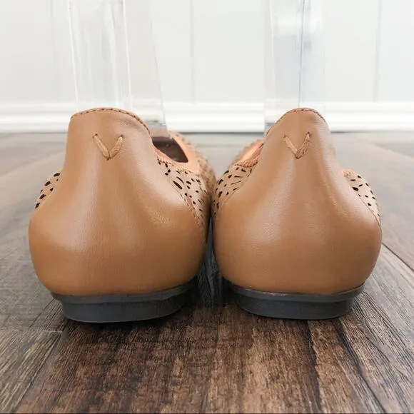 Vionic Ballet Flat Laser Cut Leather Robyn Casual Shoe Slip On Size 7.5 in Brown
