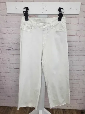 WARM WHITE A393117 Denim & Co. Easy Stretch Denim Cropped Wide Leg Jeans with Fray Hem (MULTIPLE SIZES AVAILABLE)