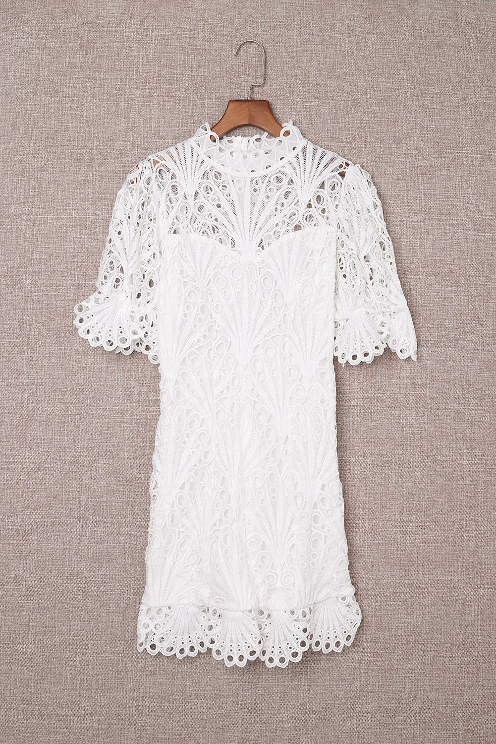 White Puff Sleeve Crochet Lace Mini Dress