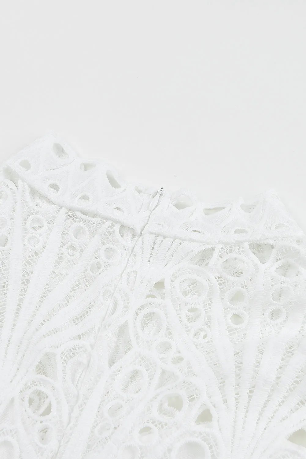 White Puff Sleeve Crochet Lace Mini Dress