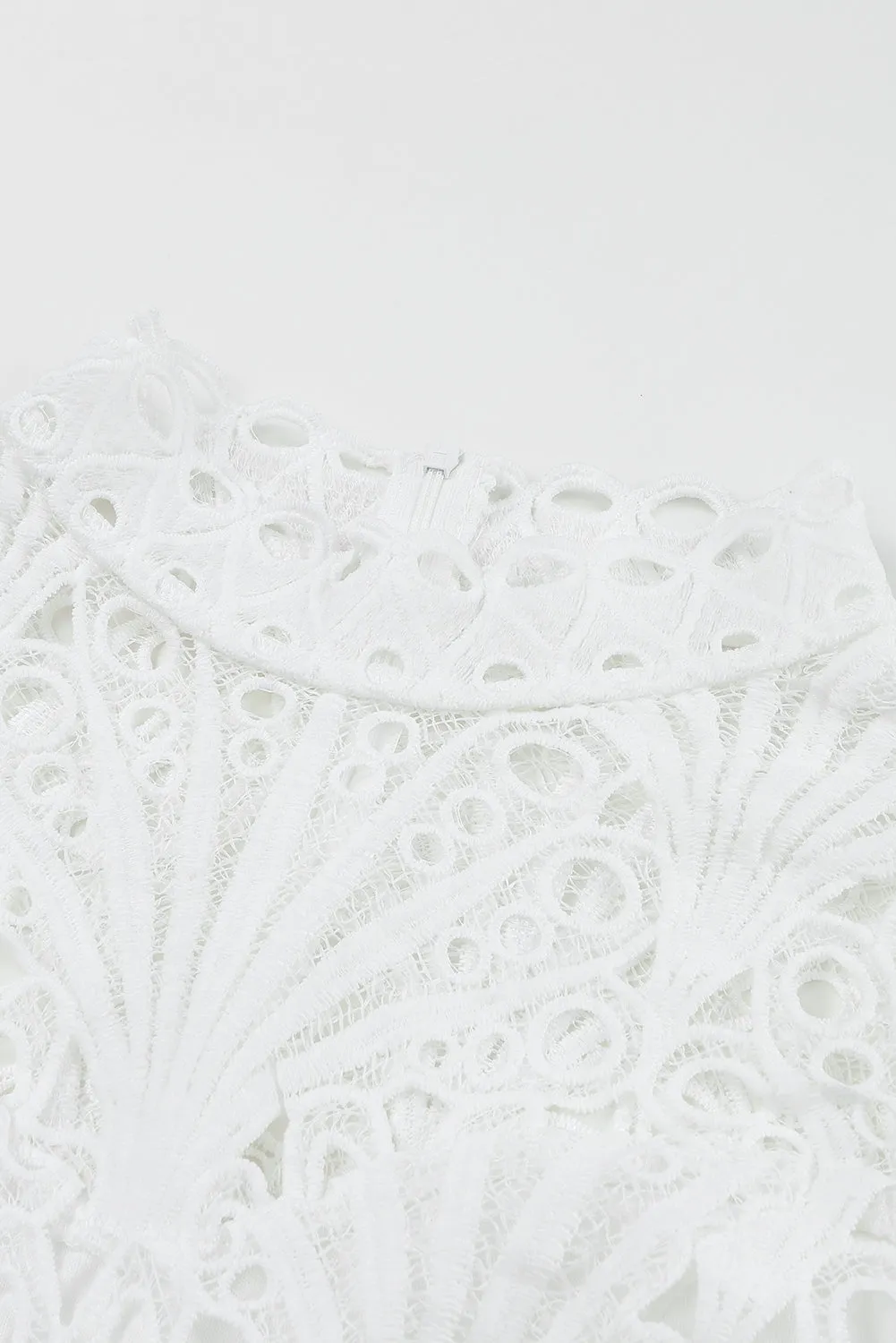 White Puff Sleeve Crochet Lace Mini Dress