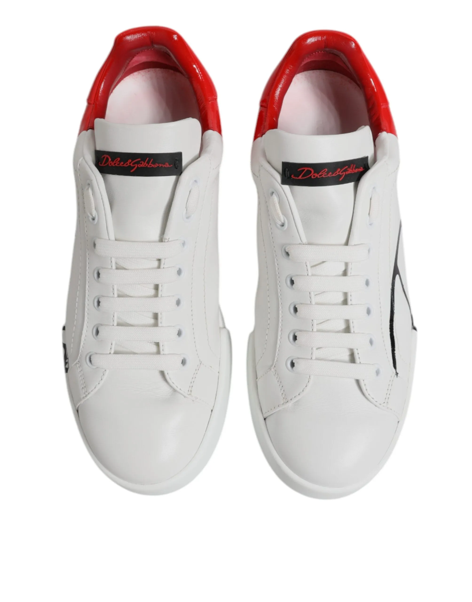 White Red Leather Low Top Men Sneakers Shoes