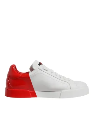 White Red Leather Low Top Men Sneakers Shoes