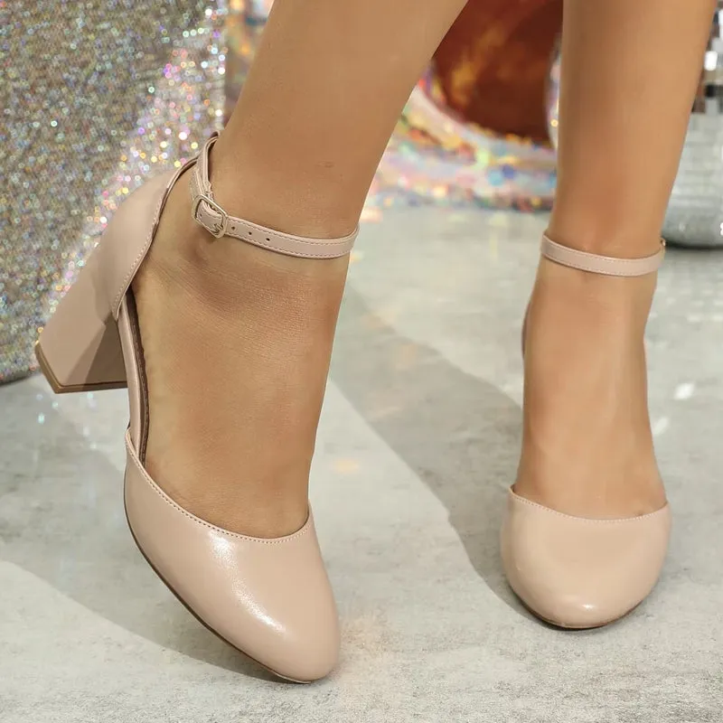 Women Pointed Toe Low Chunky Block Heels