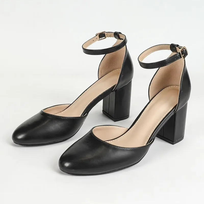 Women Pointed Toe Low Chunky Block Heels