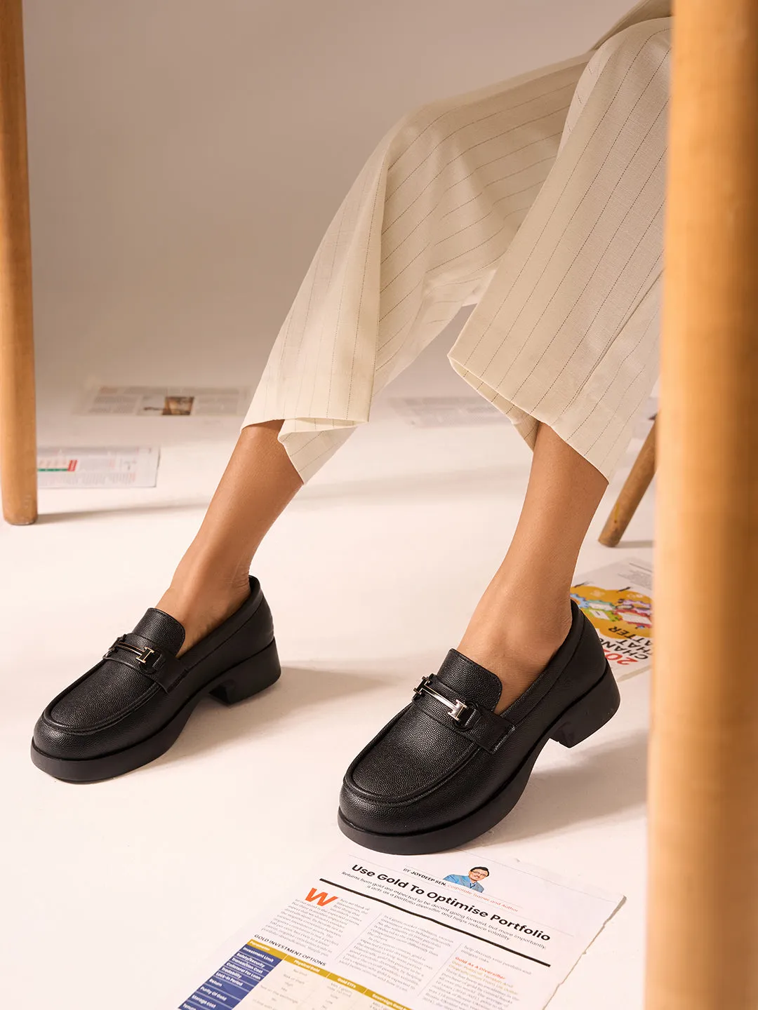 Women's Black Block Heel Slip On (IU2004)