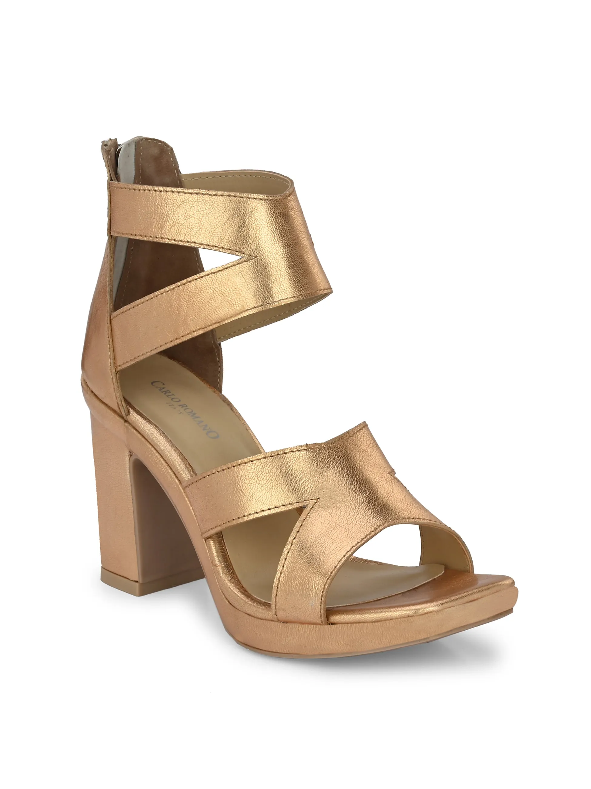Women's Genuine GOLD Metallic Leather Stylish High Heel Sandal