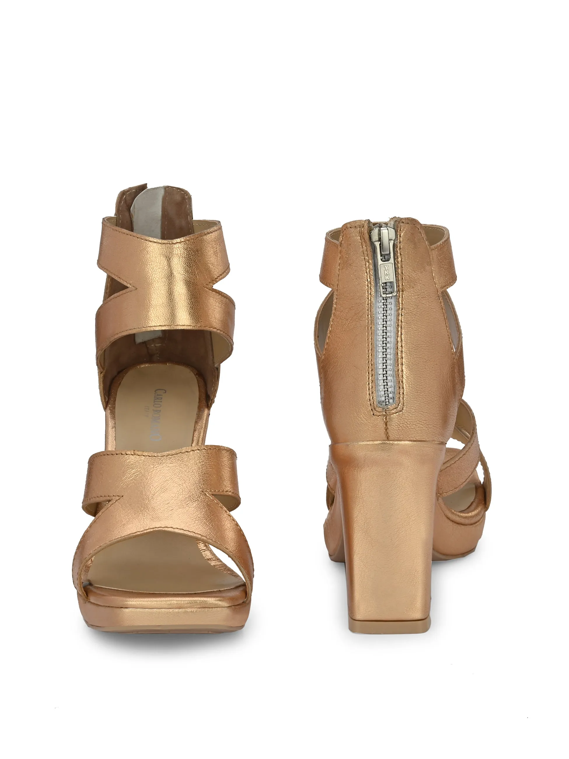 Women's Genuine GOLD Metallic Leather Stylish High Heel Sandal