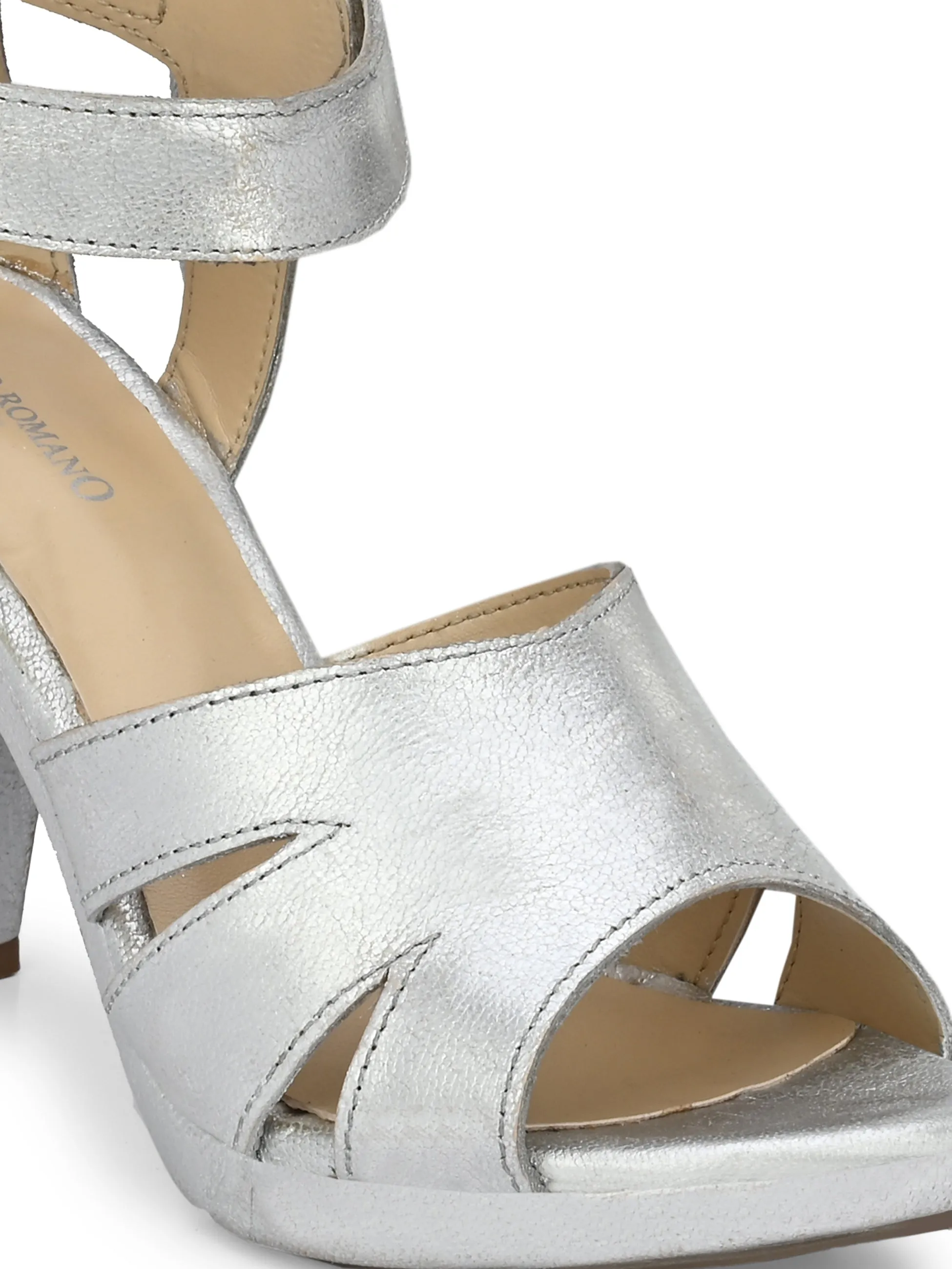 Women's Genuine Silver Metallic Leather Stylish High Heel Sandal / Premium Collection