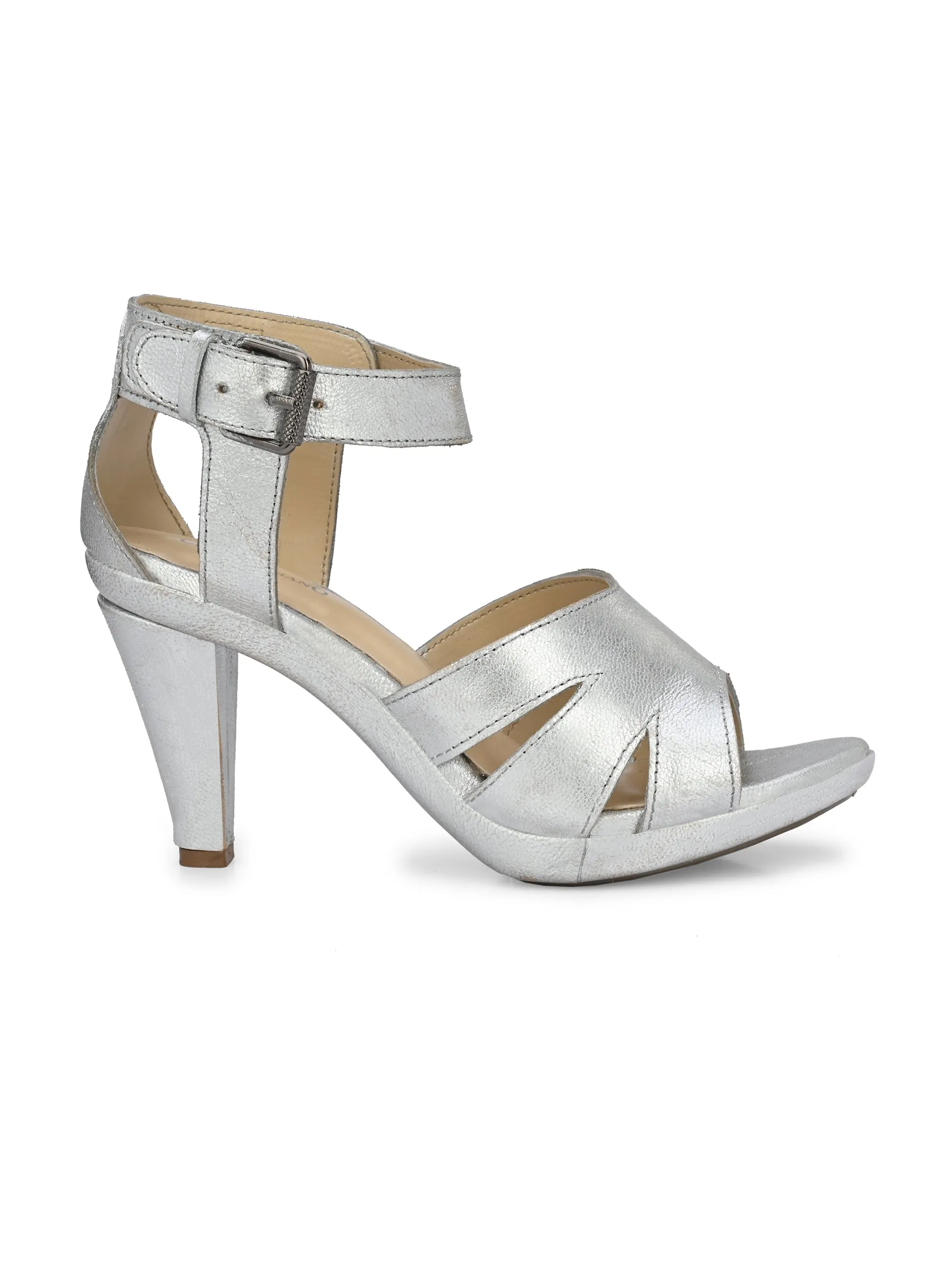 Women's Genuine Silver Metallic Leather Stylish High Heel Sandal / Premium Collection