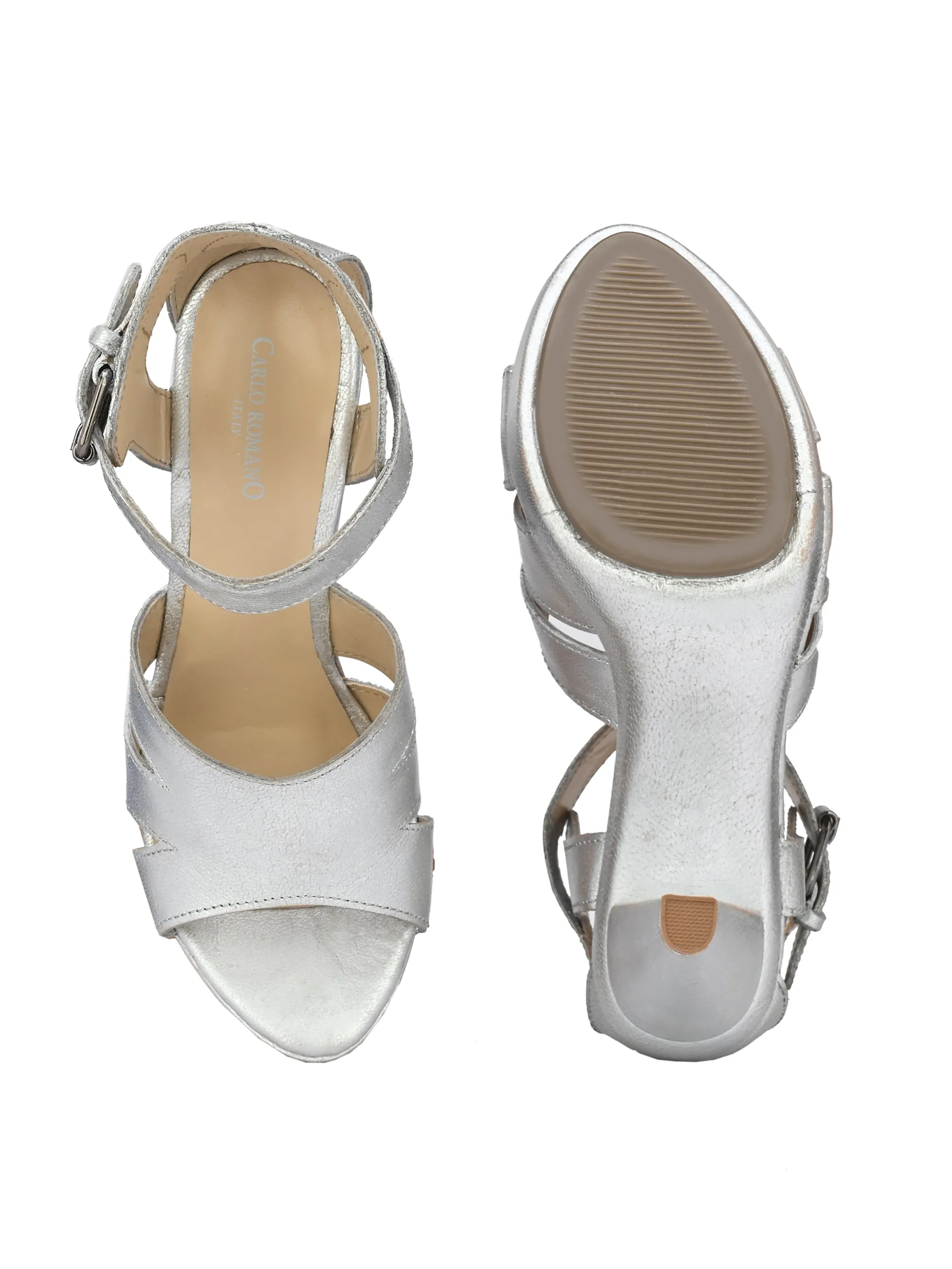 Women's Genuine Silver Metallic Leather Stylish High Heel Sandal / Premium Collection