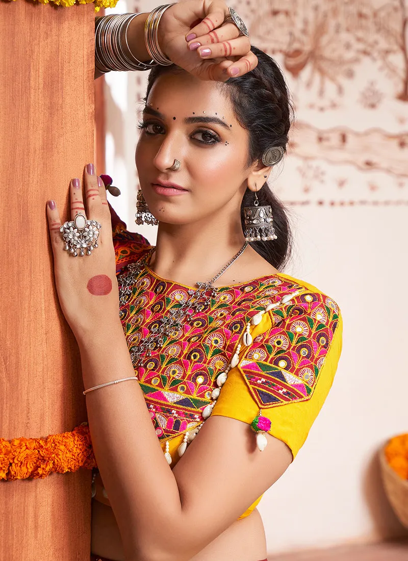 Yellow Kutchi Embroidered Rajwadi Chaniya Choli