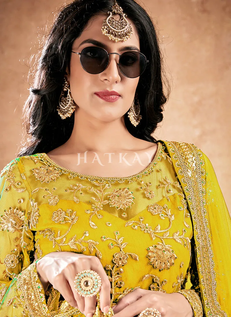 Yellow Zari Embroidered Traditional Gharara Style Suit